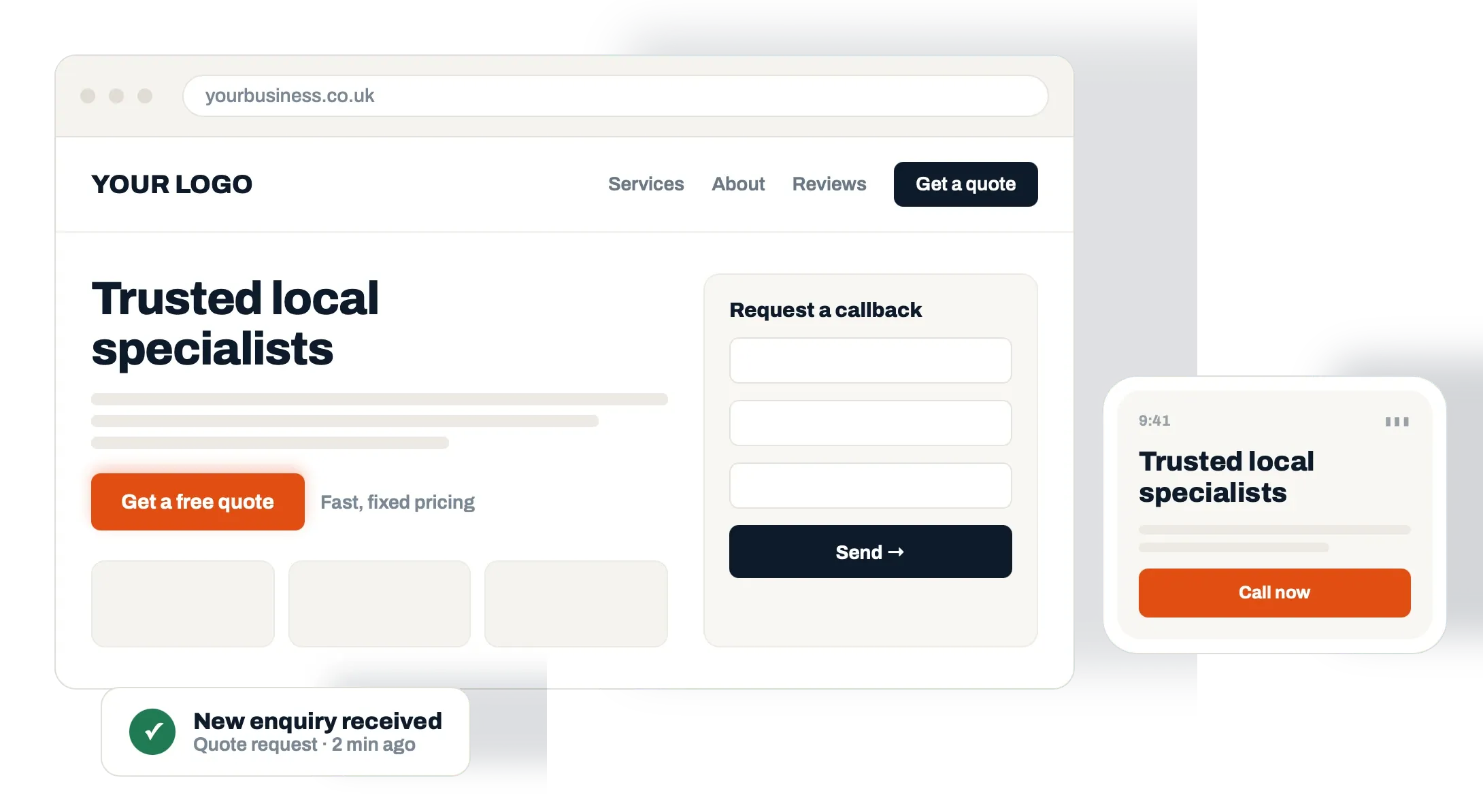 Web design for Hull: conversion-focused website for a trusted local specialist with callback form and mobile call-to-action, built by Design Lincs.